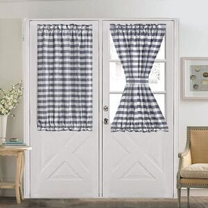 vctops Grey and White Buffalo Check Door Window Curtain with Tieback Rod Pocket